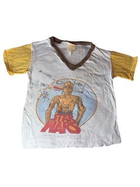 Vintage 1977 Star Wars C3PO Ringer Tee Kids Single Stitch Original Movie Shirt